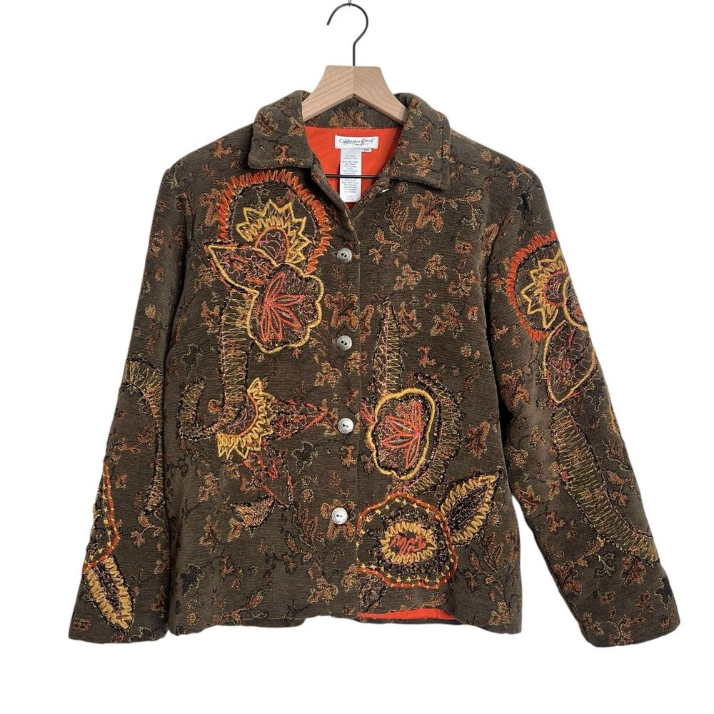 Coldwater Creek Tapestry Jacket Embroidered Flower Southwestern Artsy M Petite